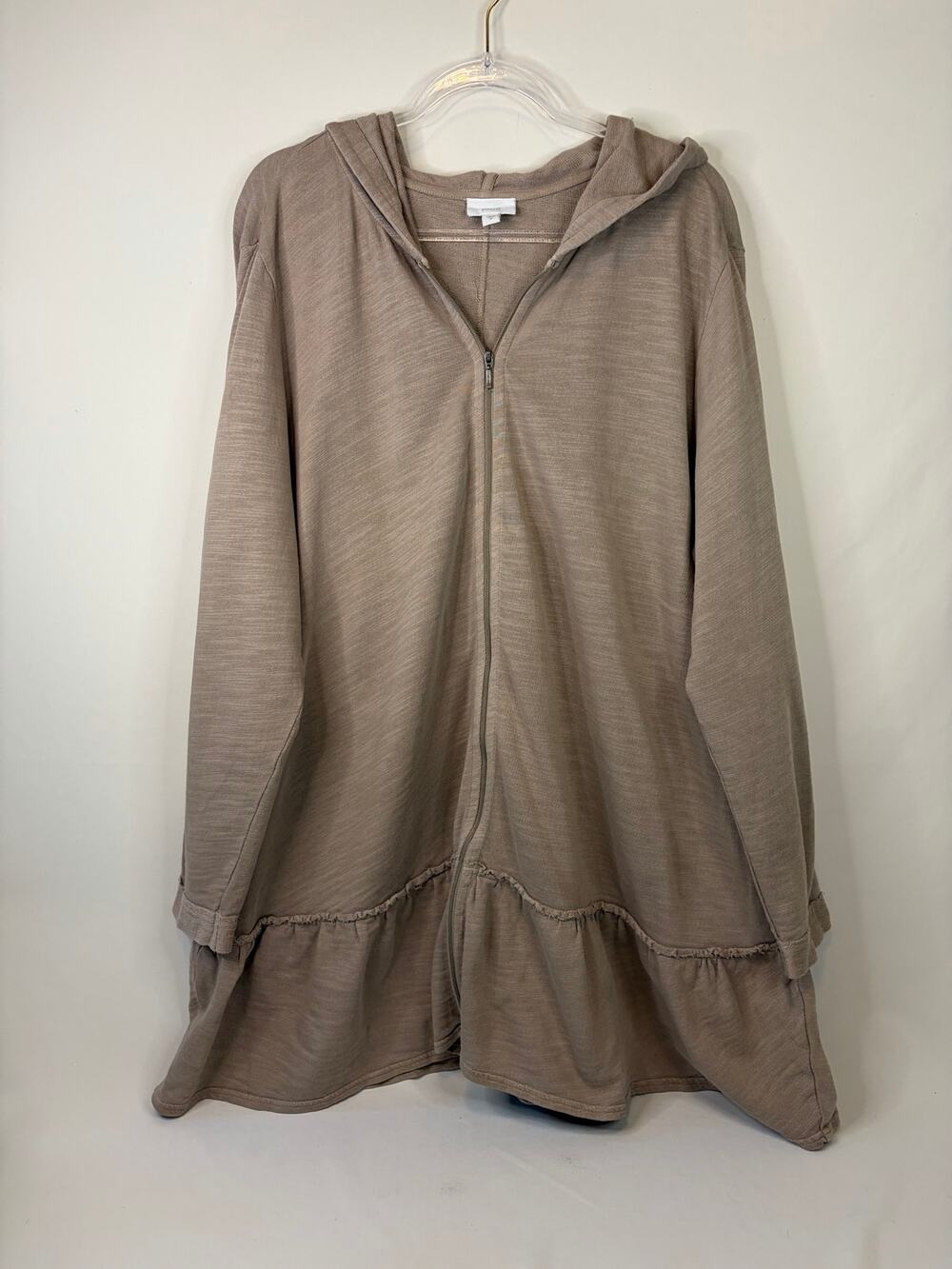 J.Jill PureJill Full Zip Gray Ruffle Hem Long Sleeve Hoodie Sweatshirt Size 2X